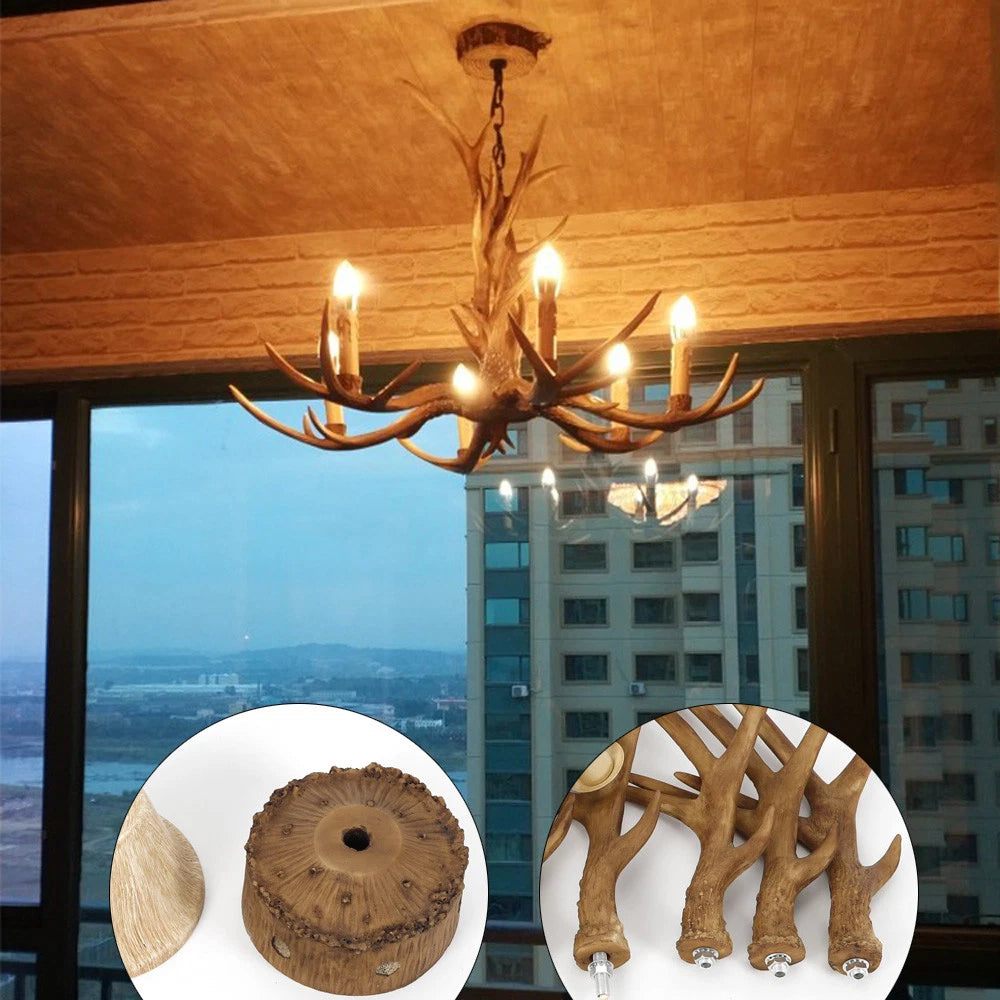 6-Lights Rustic Deer Horn Antler Chandelier Pendant Light Ceiling Lamp