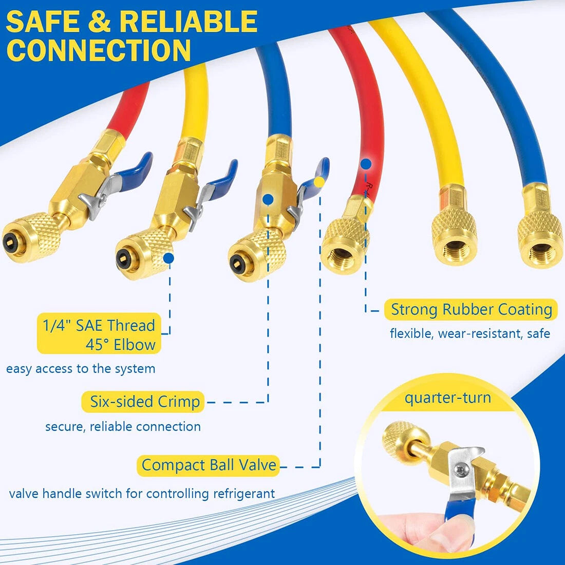 3X 29986 Plus II 1/4" Hose with Compact Ball Valve for Refrigerant Charging