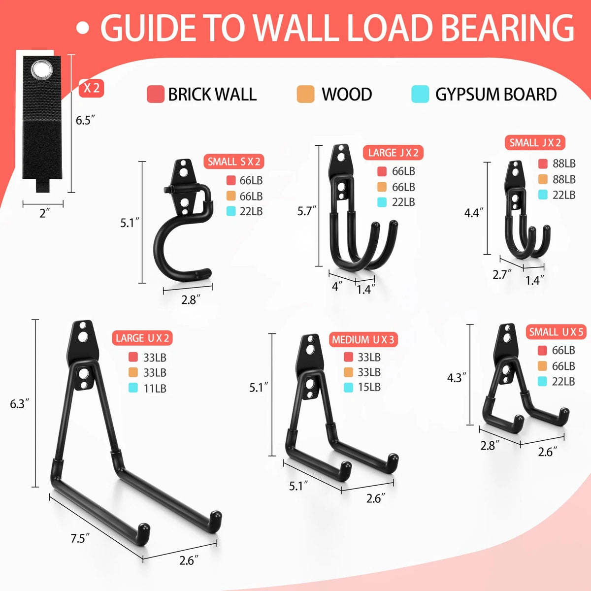 18 Pack Heavy Duty Garage Hooks - Anti-Slip Coating, Black