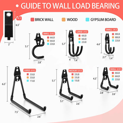 18 Pack Heavy Duty Garage Hooks - Anti-Slip Coating, Black