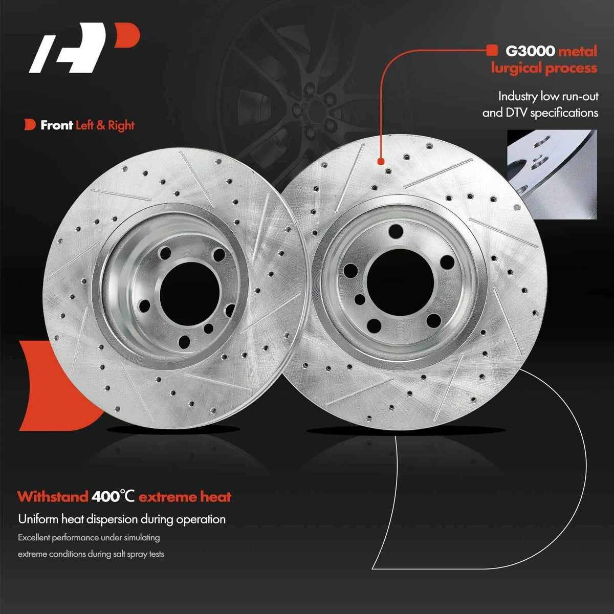 Front Drilled Brake Rotors for BMW 328i 2013–2015 328i GT xDrive