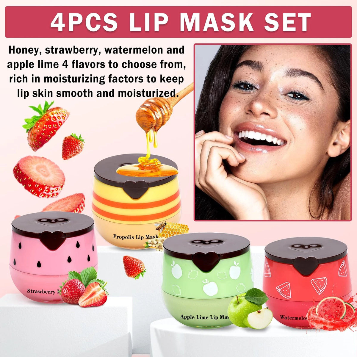 Set of 4 Bee Lip Balm Honey Pots for Various Flavors
