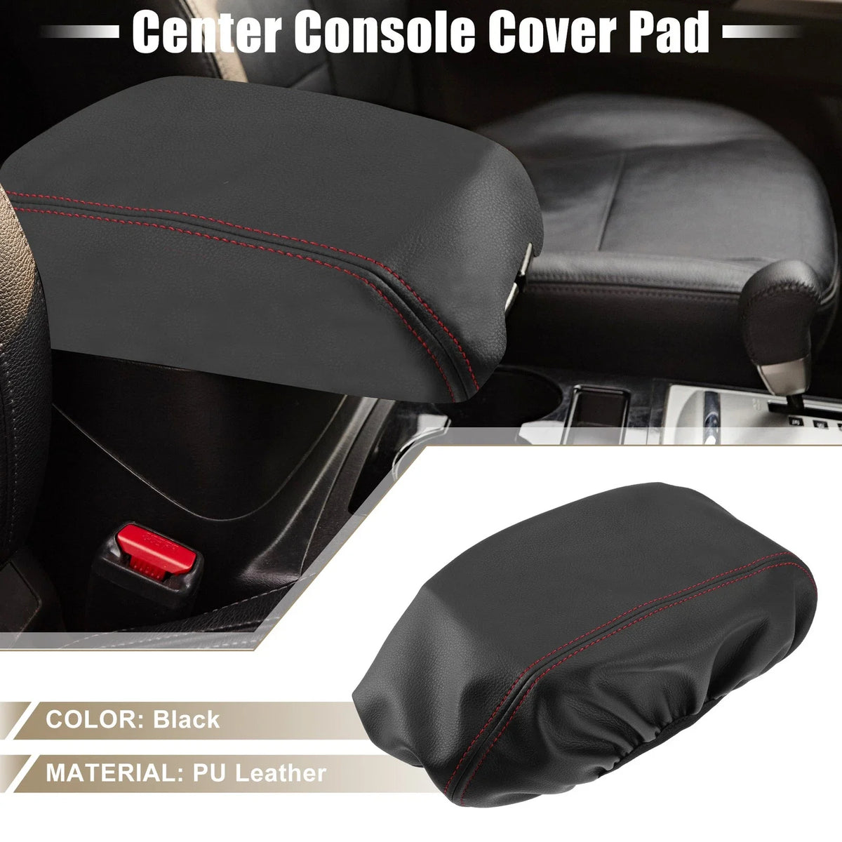 Center Console Armrest Cover for Dodge Durango (2011–2021) Black Red Stitches 723115424430