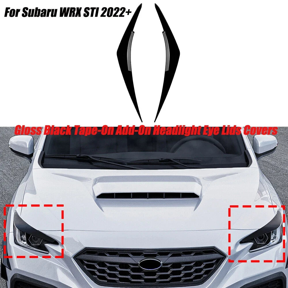 2X Gloss Black Headlight Eyebrow Lamp Trim Cover for Subaru WRX STI (2022–2025)
