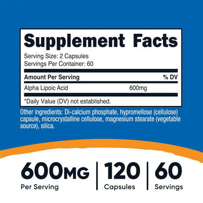 Alpha Lipoic Acid 600mg for Dietary Supplement (120 Count)