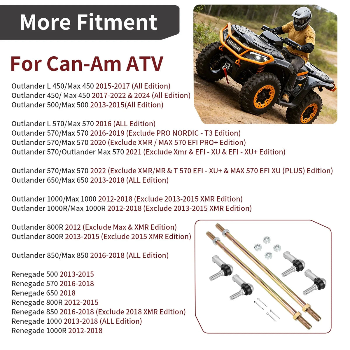Set of 2 Tie Rods & Ball Joints for Can-Am Outlander L 570 (2016–2022)
