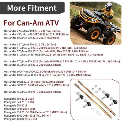Set of 2 Tie Rods & Ball Joints for Can-Am Outlander L 570 (2016–2022)