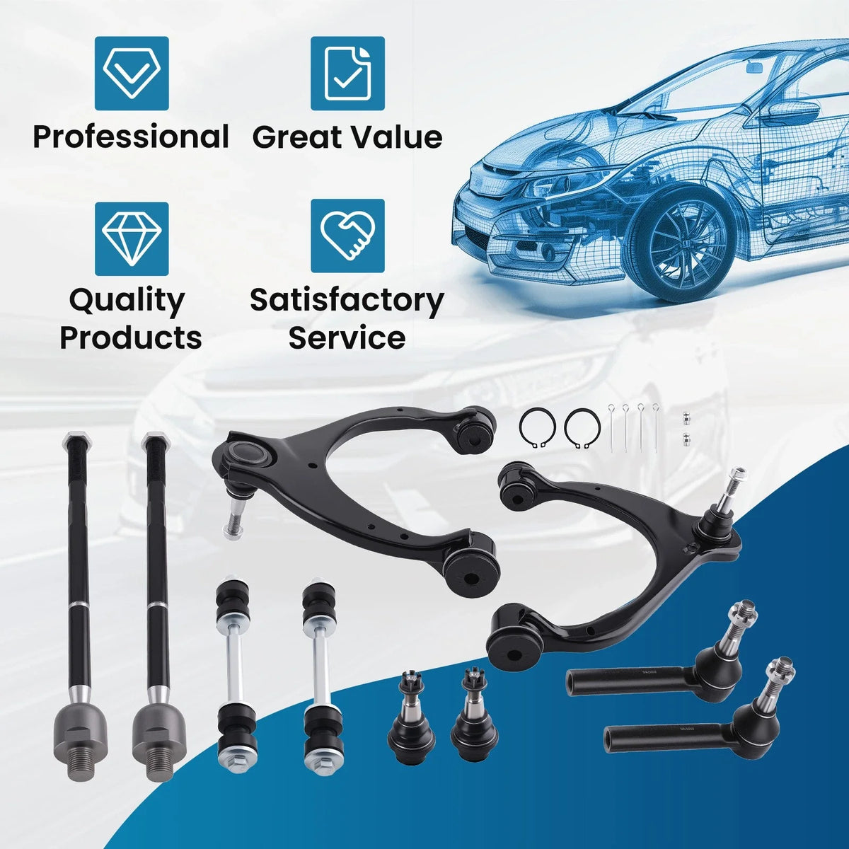 Front Upper Control Arms w/ Ball Joints Tie Rods for Silverado Sierra 1500 (2014–2018)