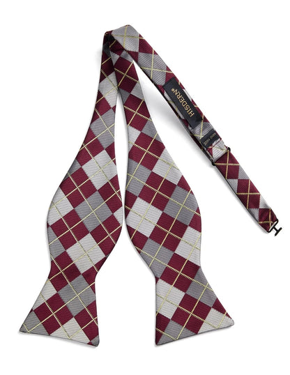 Burgundy Bow Ties for Men - Check Plaid Self Tie (One Size)