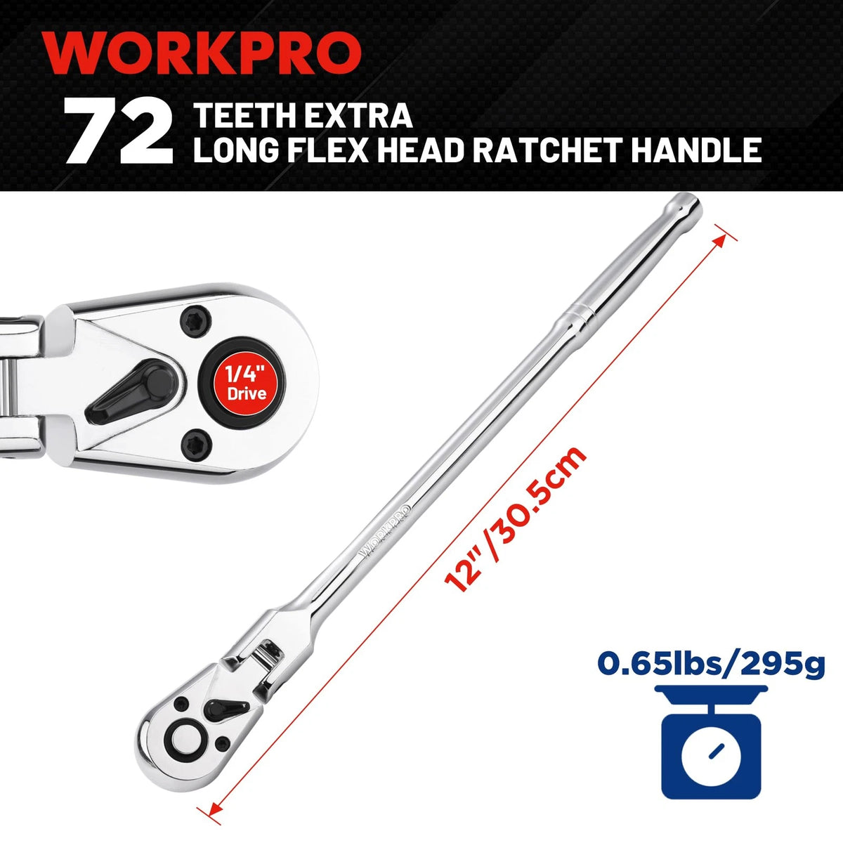 1/4 inch Drive Extra Long Flex Head Ratchet for Automotive