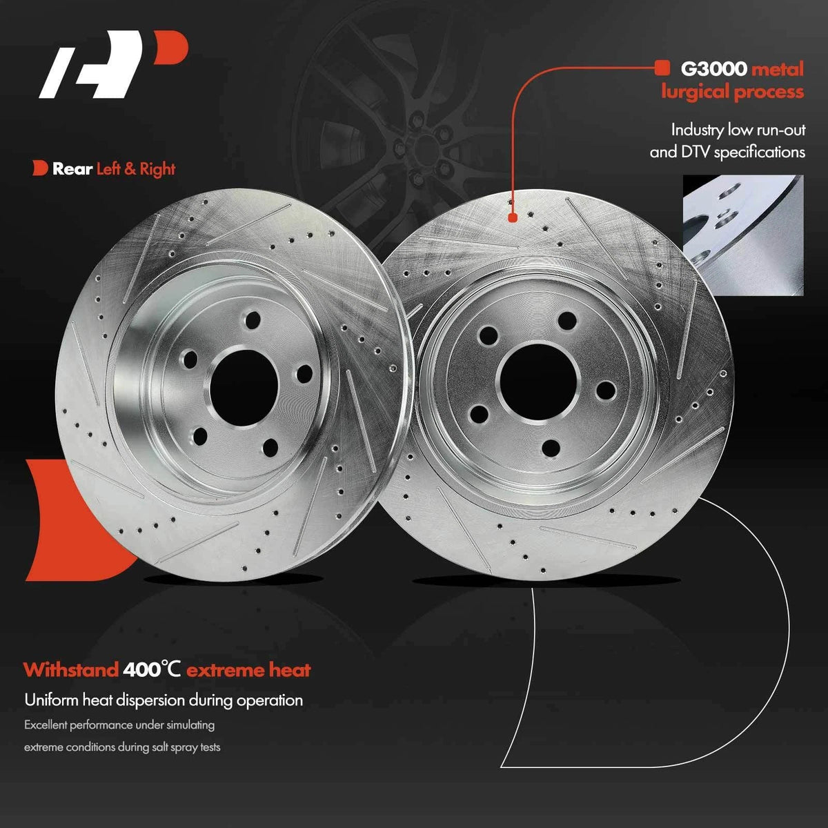 Rear Drilled Brake Rotors & Ceramic Pads for Jeep Grand Cherokee (2011–2021)