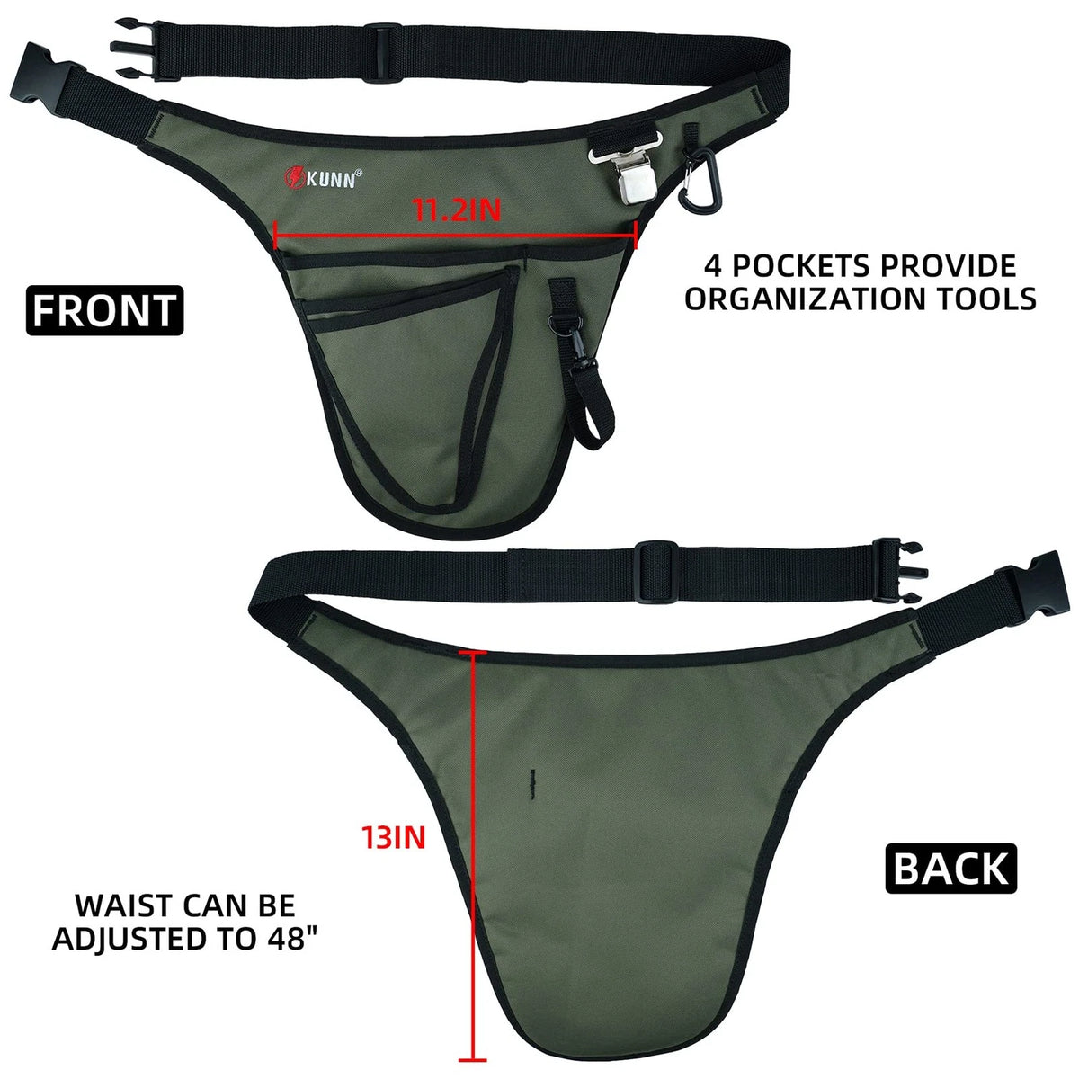 Garden Tool Belt for Adjustable Waist (One Size) - Durable Green