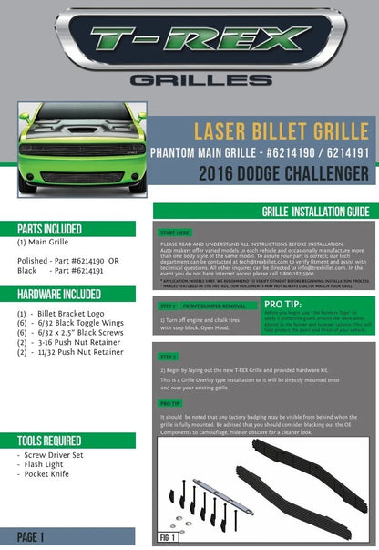 T-Rex Billet Horizontal Phantom Grille Overlay for Challenger (2015–2021) 6214190