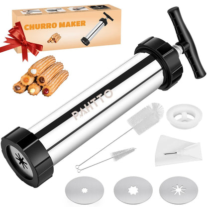 Stainless Steel Churro Maker Gun Set with Piping Bag & 4 Nozzles