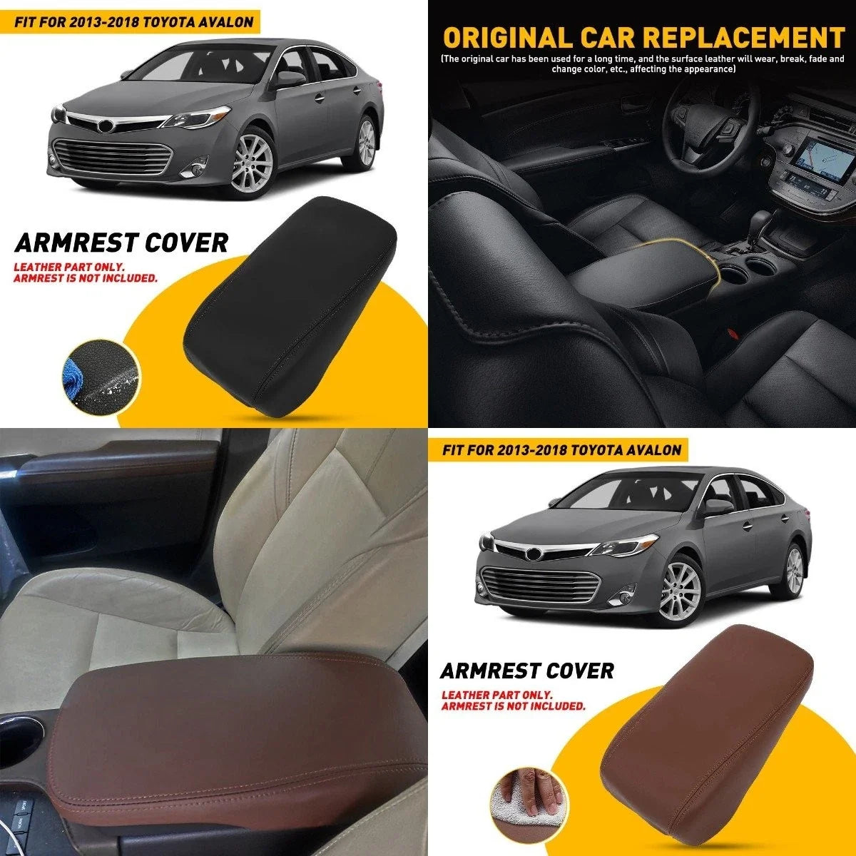 Leather Center Console Lid Armrest Cover Trim for Toyota Avalon (2013–2018)