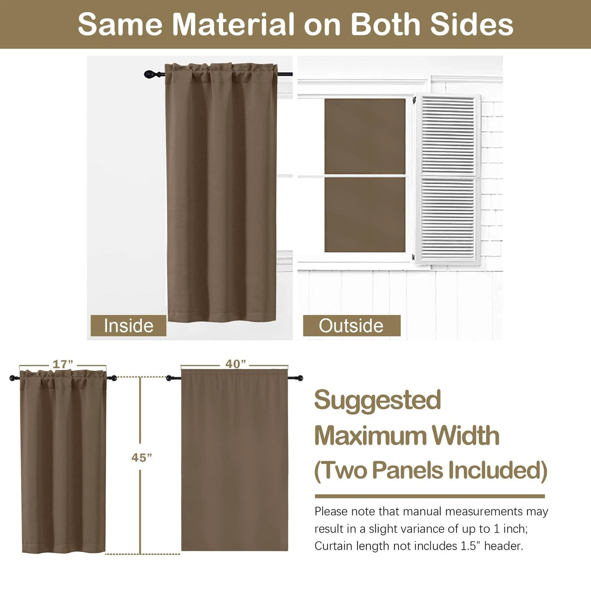 Pack of 2 Brown Short Blackout Curtains for 40"W x 45"L