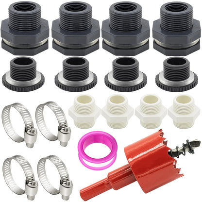 Set of 18 Water Barrel Bulkhead Fittings with Plugs - Black