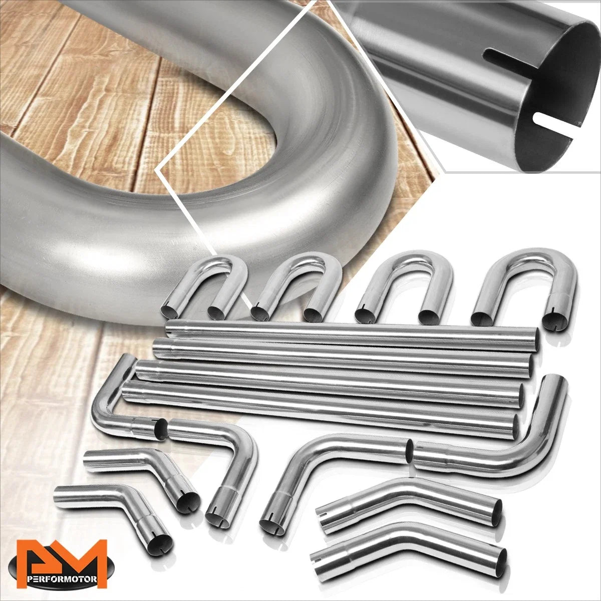 16-Piece 2.5" OD Exhaust Pipe Kit - Stainless Steel Straight, 45°, 90°, U-Bend