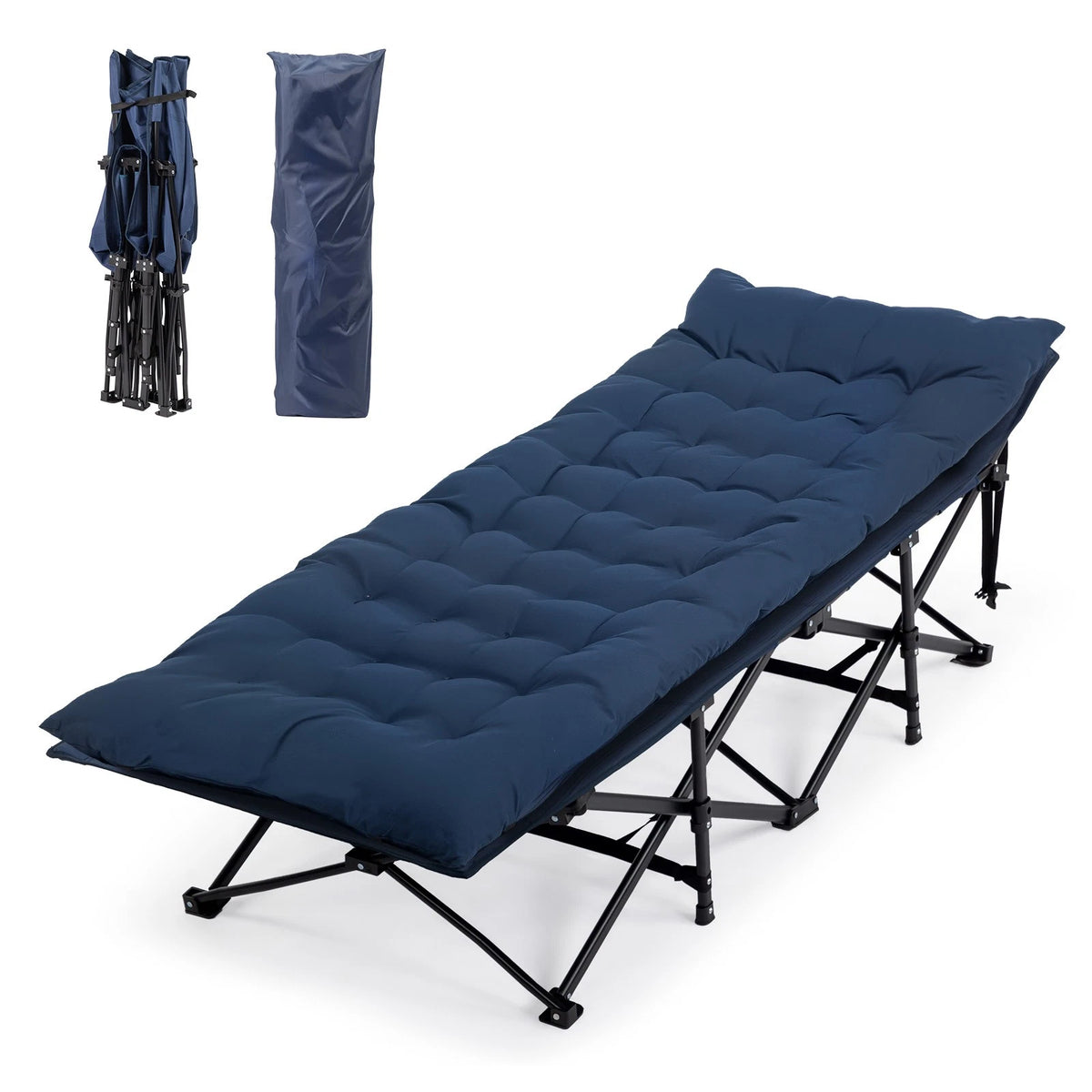 Folding Camping Cot Bed with Pad and Carrying Bag for Outdoor Use