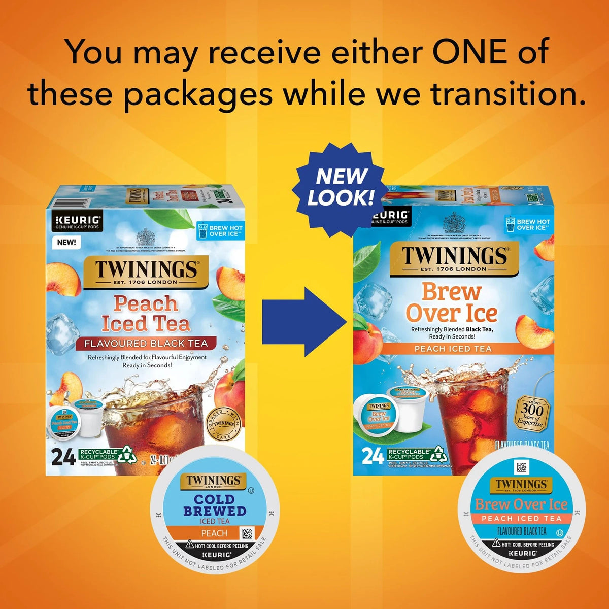 Twinings Brew Over Ice Unsweetened Peach Black Iced Tea 24 Count