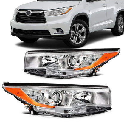 Headlight Assembly Set of 2 for Toyota Highlander (2014–2016) Chrome Housing