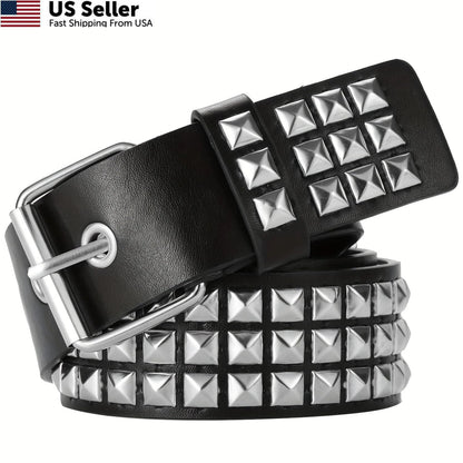 Rivet Studded Belt for Women Men - Black, One Size