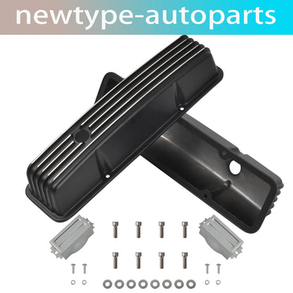 Black Finned Aluminum Tall Valve Covers for Chevy Small Block 327 350 400 (1958–1986)