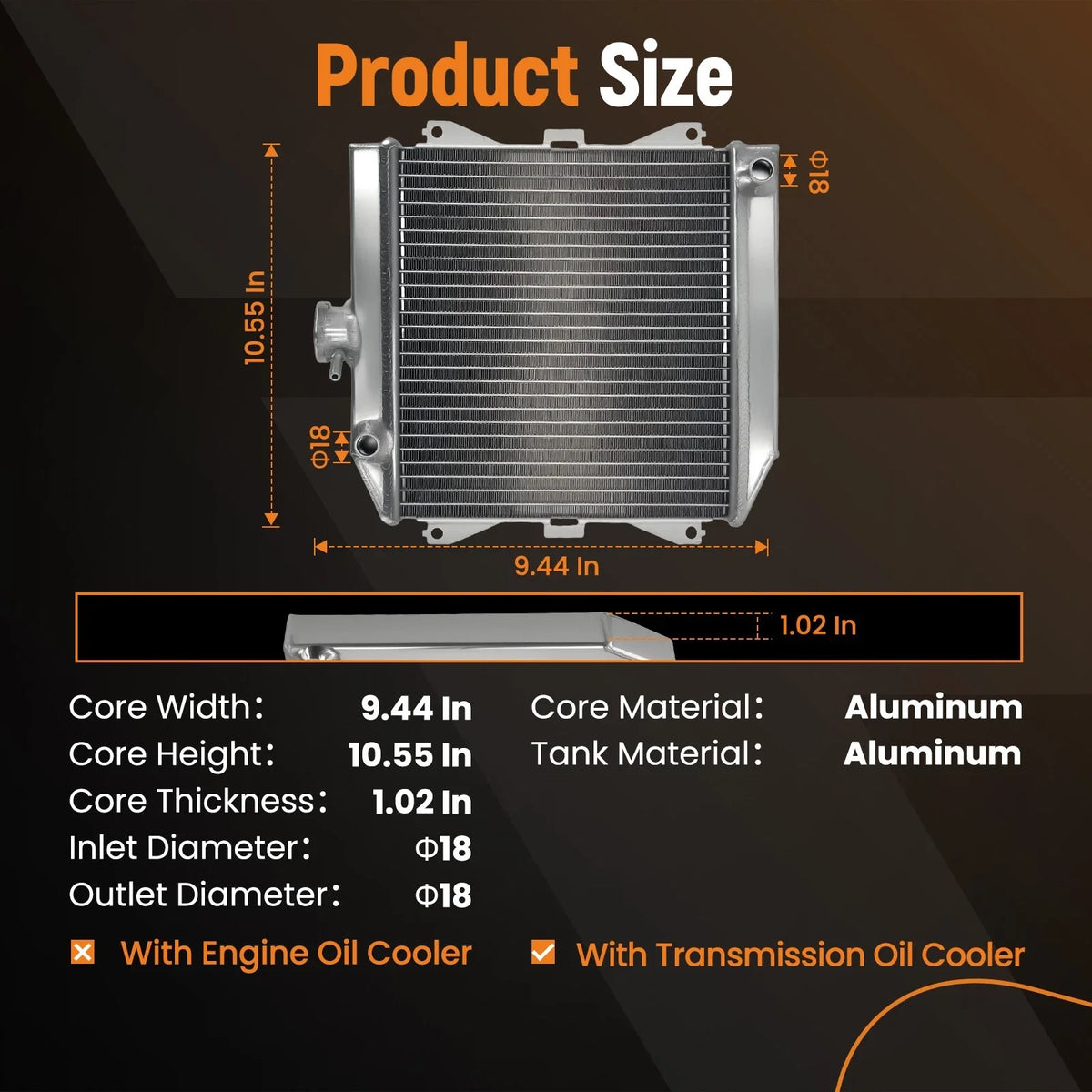 Aluminum Cooling Radiator for Honda TRX500 TRX520 (2014–2024) 19010-HR3-A21