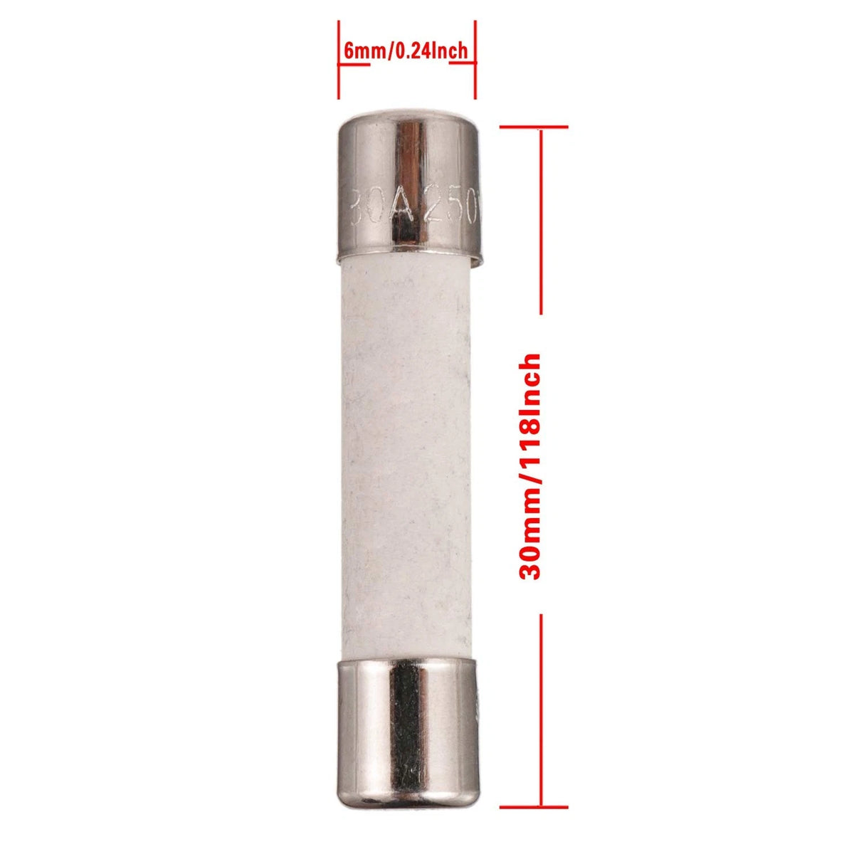 Set of 6 Slow-Blow Ceramic Fuses 30A 250V 6x30mm