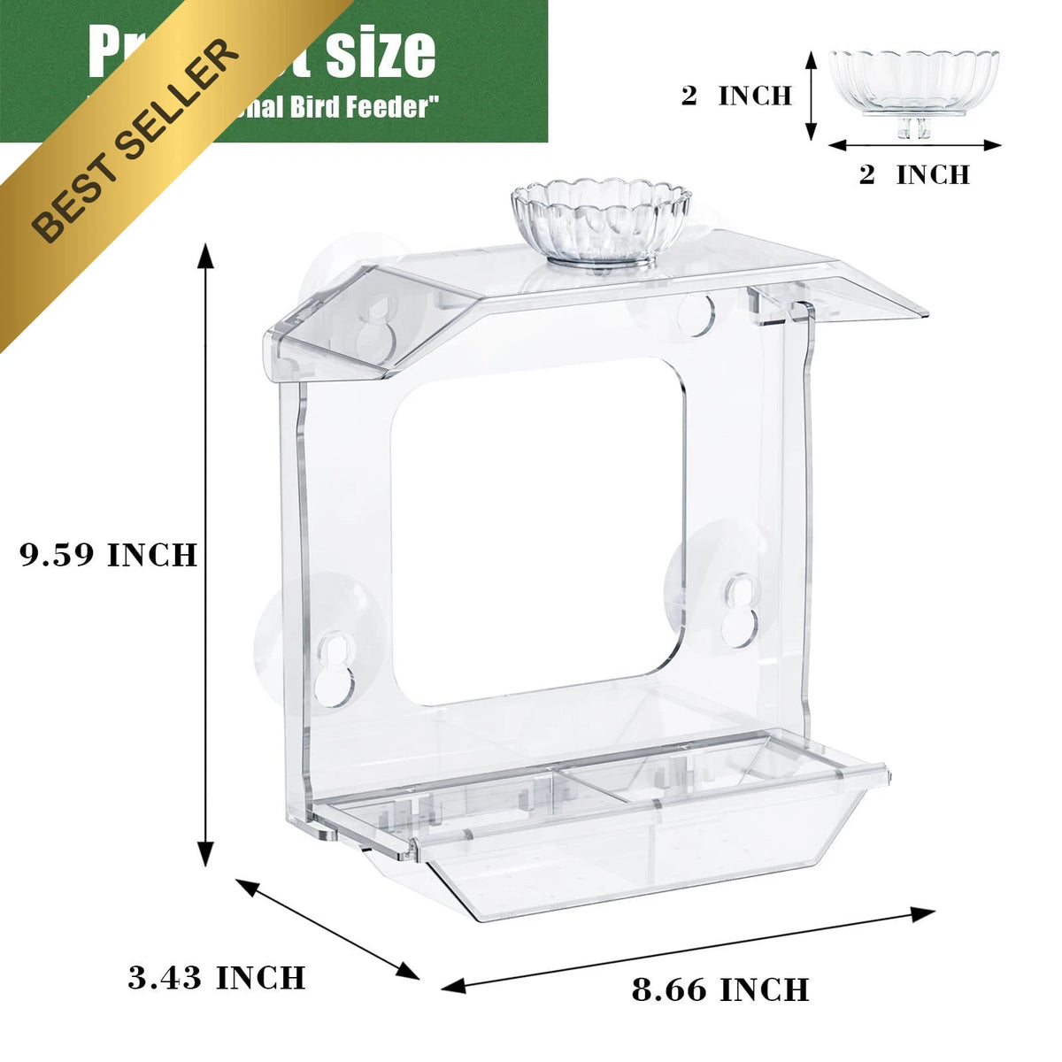 Clear Window Bird Feeder with Strong Suction Cups and Dual Seed Tray