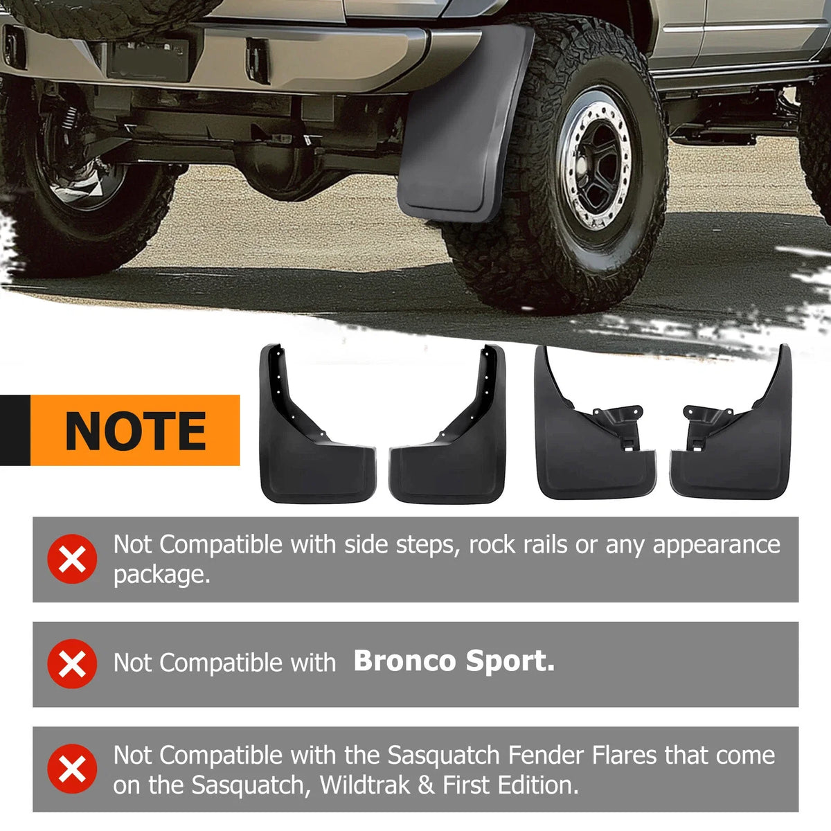 Set of 4 Mud Flaps Splash Guards for Ford Bronco (2021–2025) #M2DZ-16A550-AA