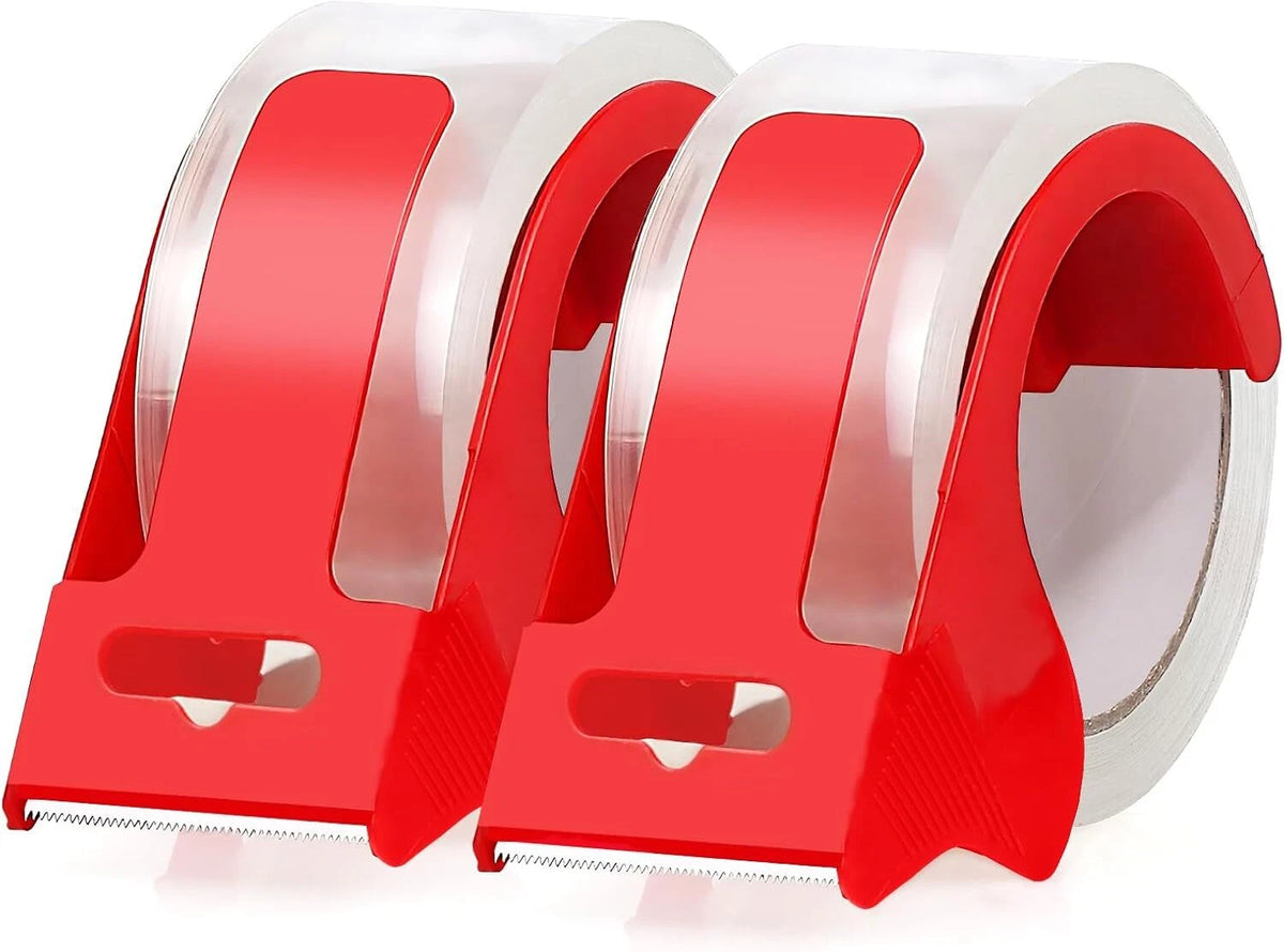 2 Rolls Clear Packing Tape with 2 Dispensers - Heavy Duty Packaging Tape