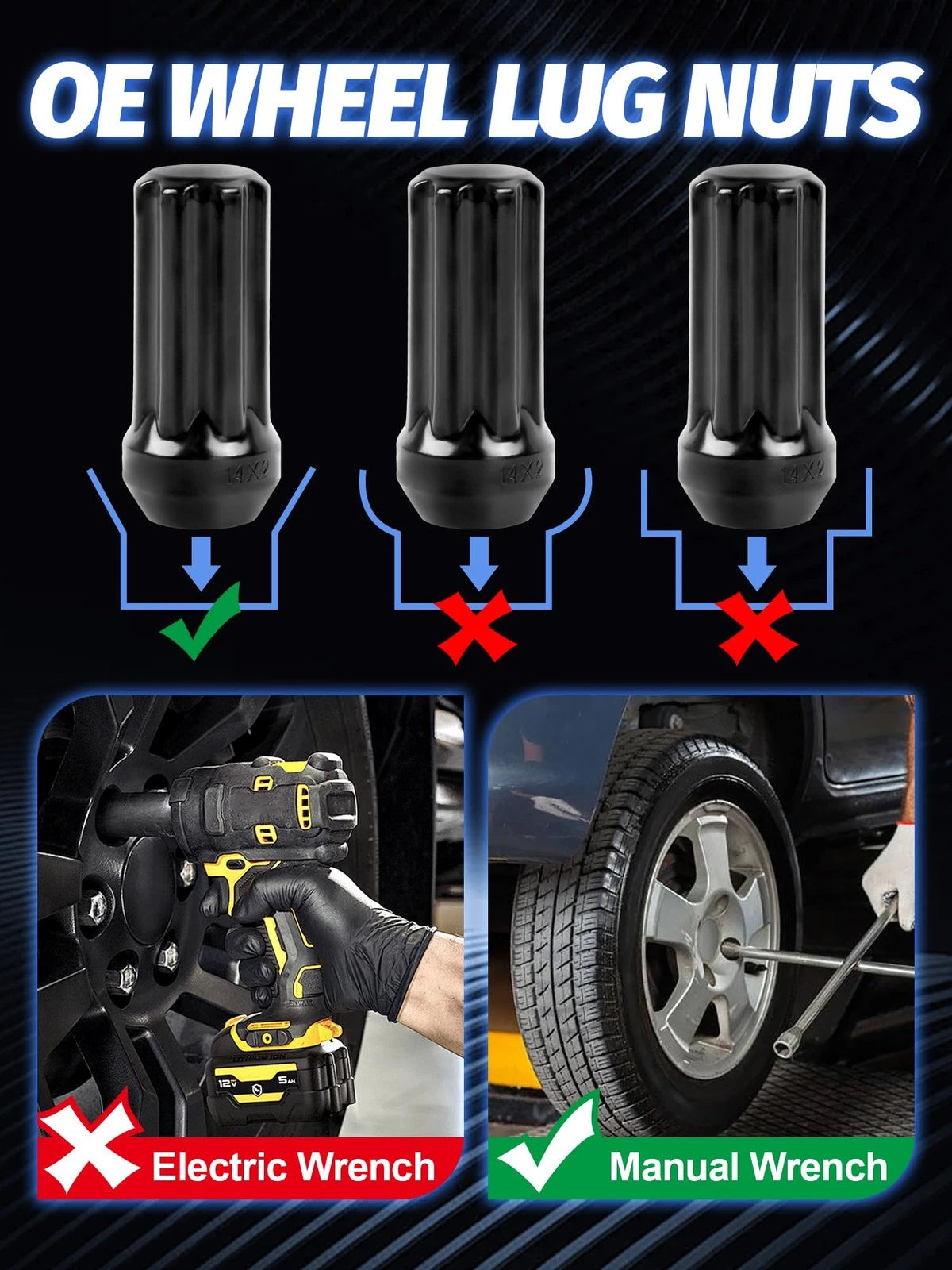 Set of 24 M14X2.0 Lug Nuts for Wheel (Fits M14x2.0) - Black