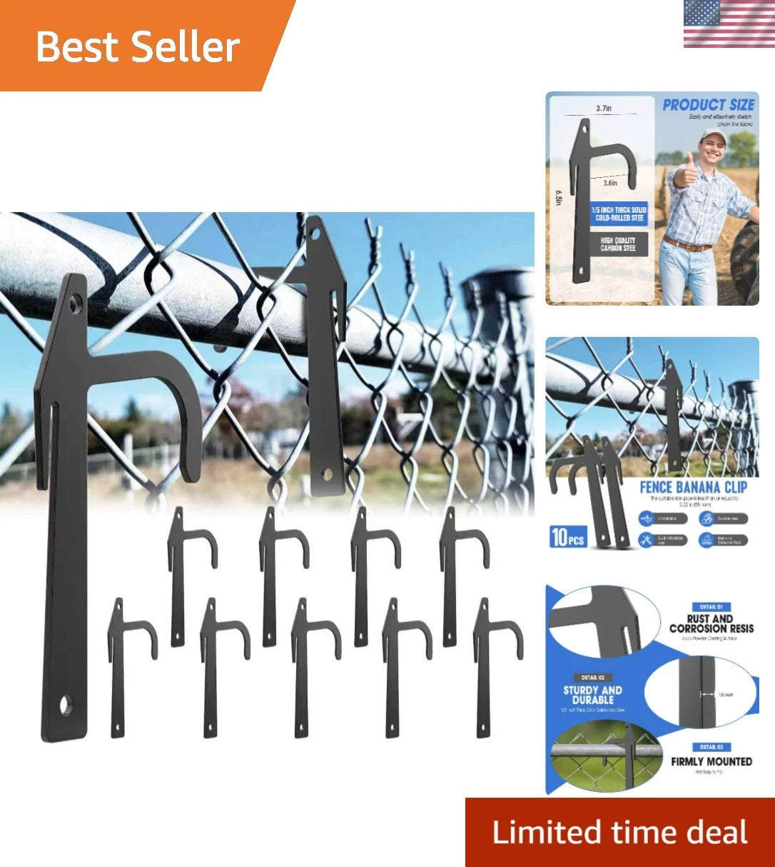 10 PCS 6.5-Inch Black Metal Chain Link Fence Stretchers for Easy Installation