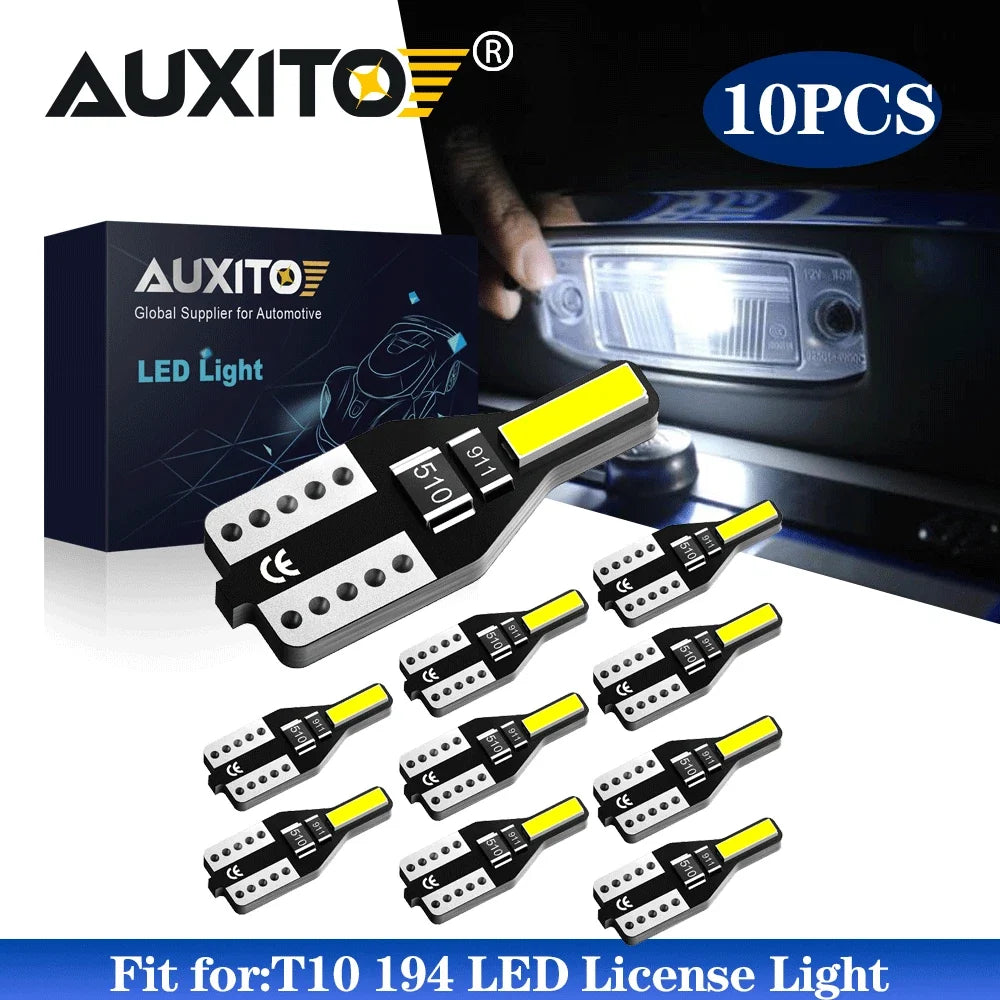 10X T10 194 168 LED License Plate Bulbs for Universal Fit (6000K White)