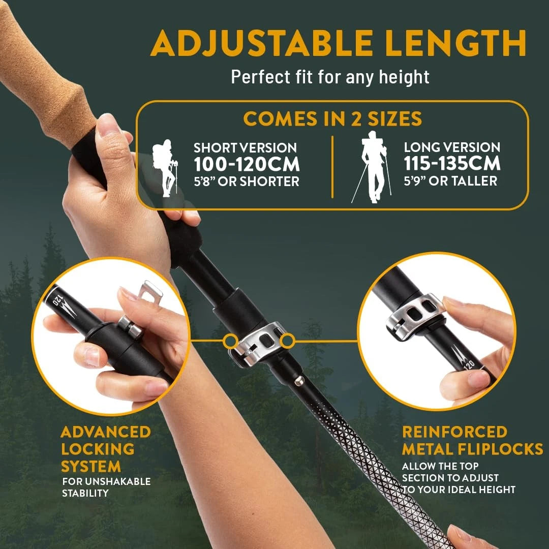 Foldable Hiking Pole 100-120 cm for Height 5'9" and Smaller - Black Cork