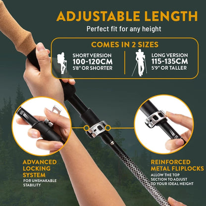 Foldable Hiking Pole 100-120 cm for Height 5'9" and Smaller - Black Cork