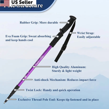 2X Trekking Poles for TheFitLife (26" to 51.2") - Purple