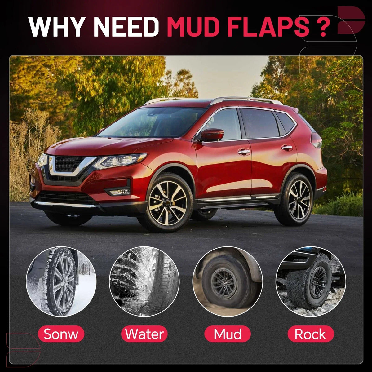 Set of 4 Mud Flaps Splash Guards for Nissan Rogue X-Trail (2014–2020)