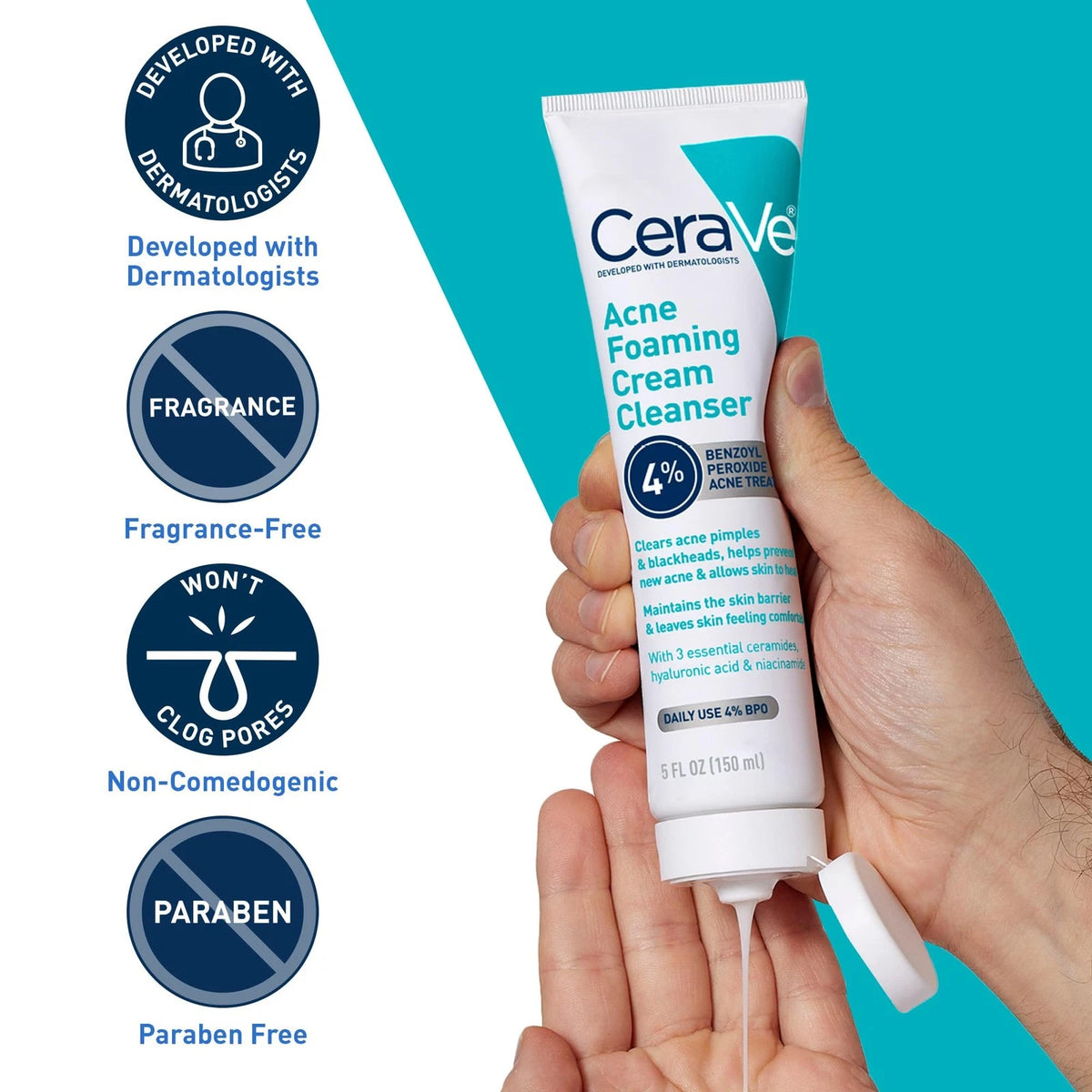 CeraVe Acne Foaming Cream Cleanser 5 Fl Oz for Acne Treatment (Pack of 1)