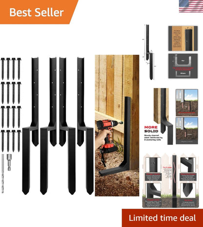 Set of 4 Heavy Duty Steel Fence Post Repair Kit with Anti-Rust Coating