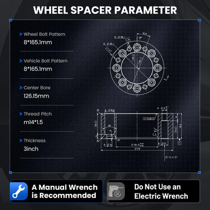 Set of 4 Wheel Spacers 3 Inch 8x6.5 8x165.1 14x1.5 for Ram 3500 (2012–2022)