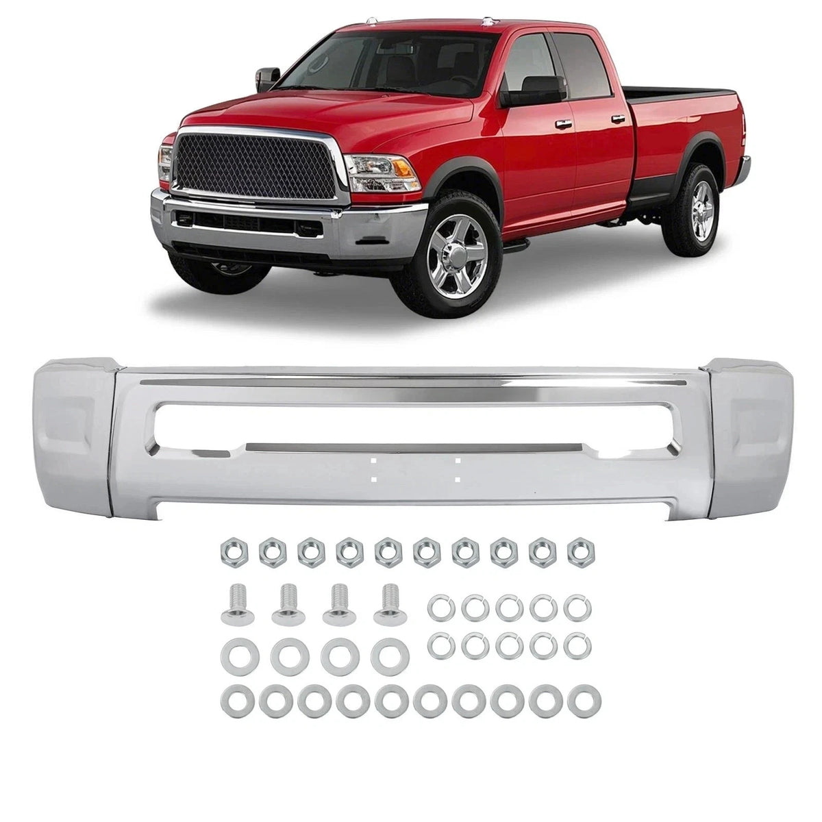 Chrome Front Bumper Face Bar for Dodge Ram 2500 3500 (2010–2018) - 68045698AB, Replace for 68045699AA, 68045699AB
