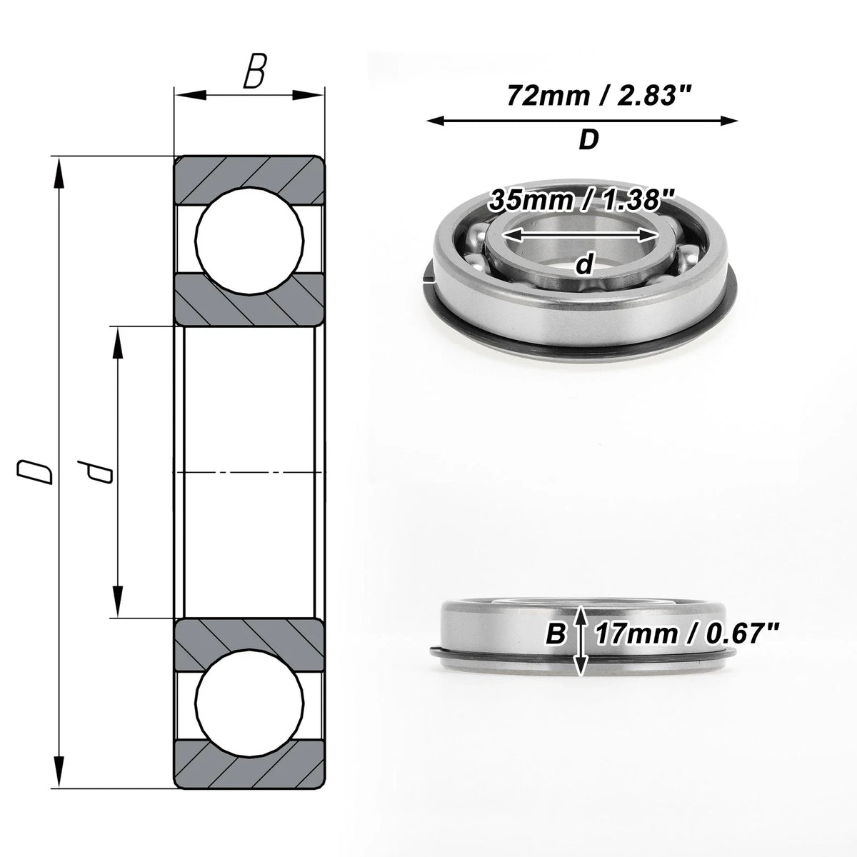 6207NR Deep Groove Ball Bearing for Scooter Skateboard (P0 35x72x17mm)
