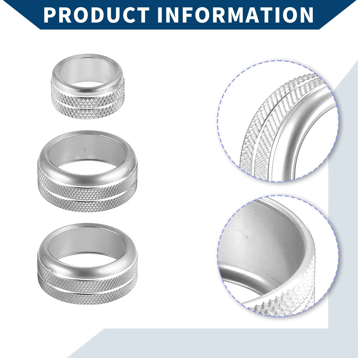 Set of 3 AC Radio Switch Knob Cover Rings for Toyota Supra (2018–2022) Silver Tone
