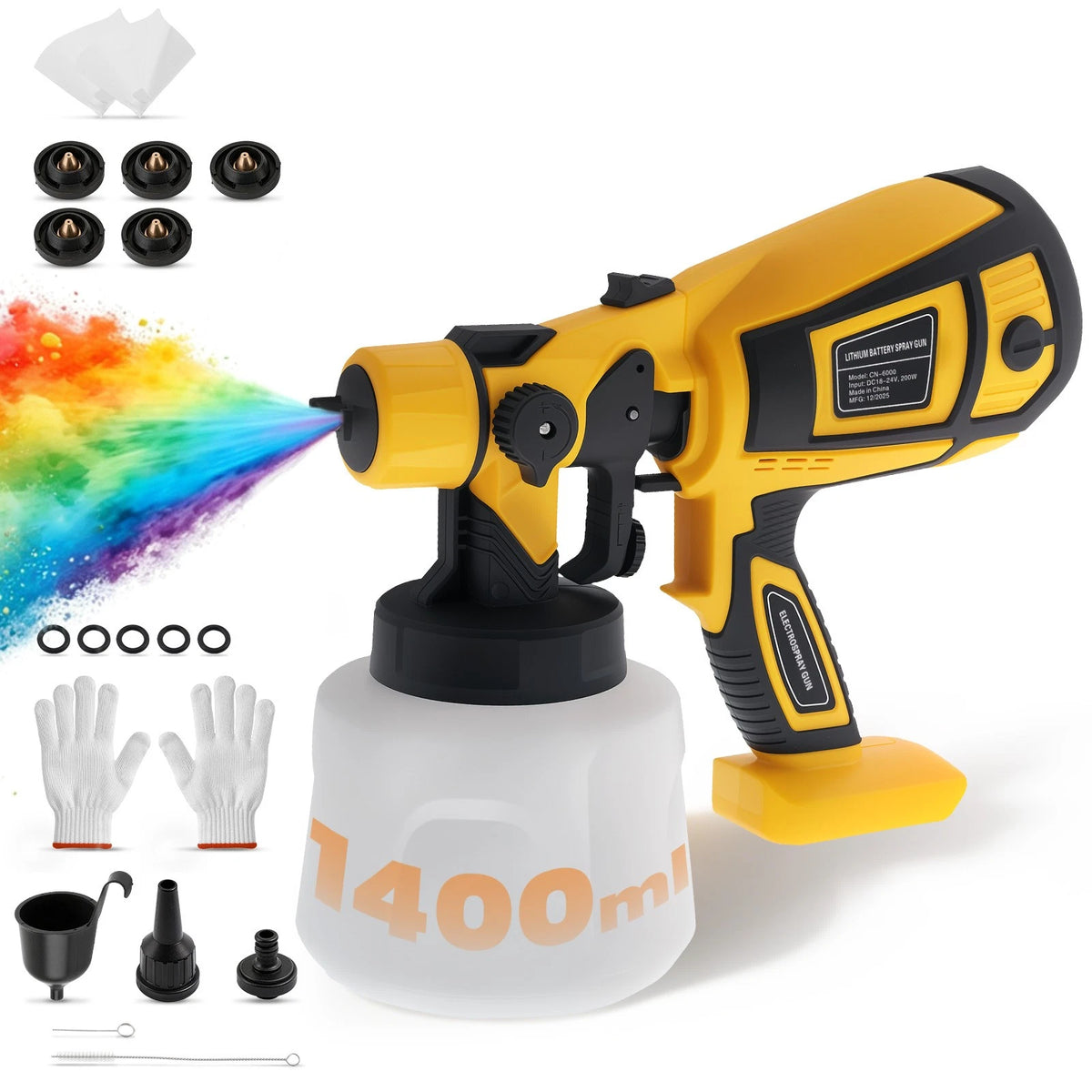 200W Electric HVLP Paint Sprayer Gun for Dewalt 20V Battery (No Part Numbers)