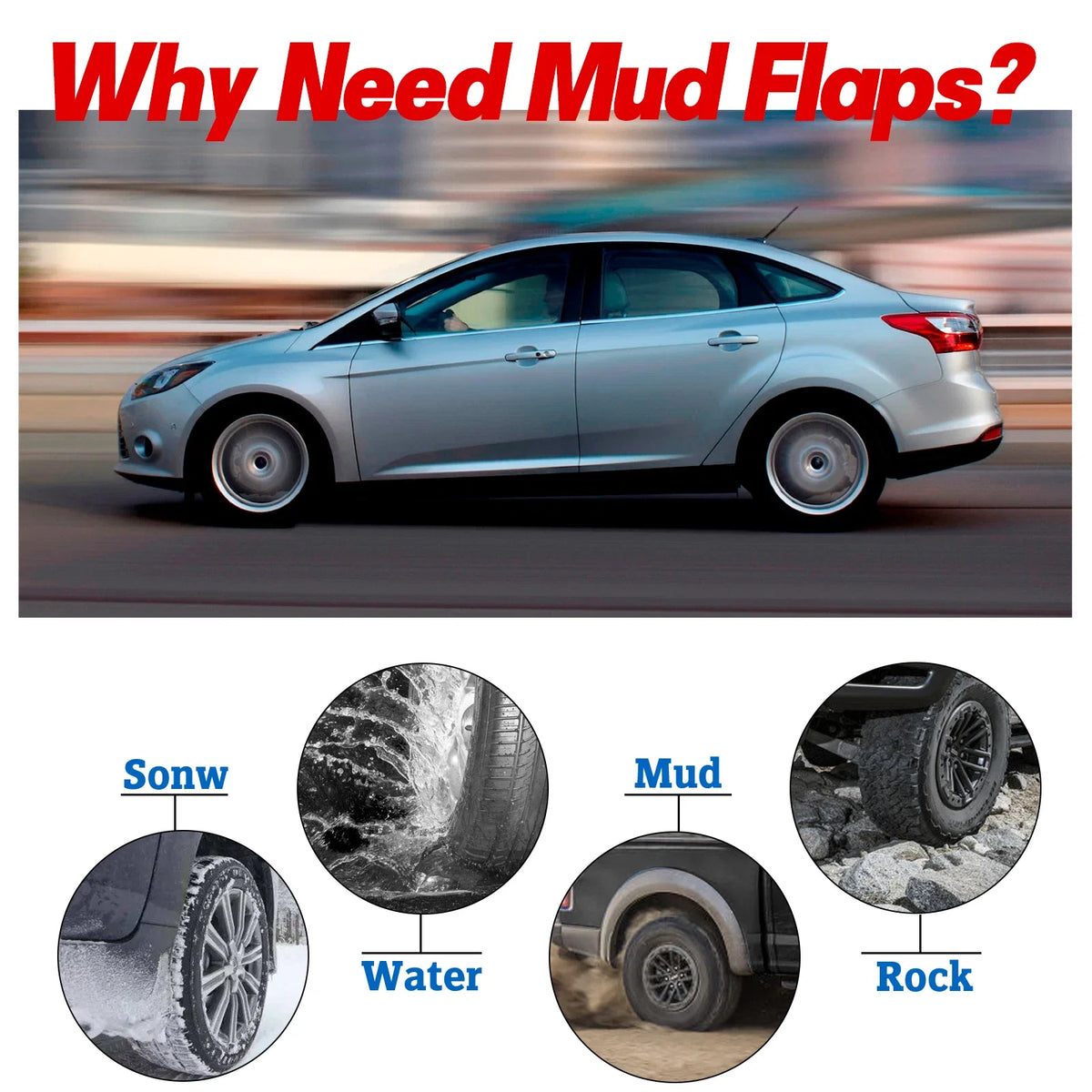 4PCS Front Rear Mud Flaps Splash Guards for Ford Focus (2011–2018)