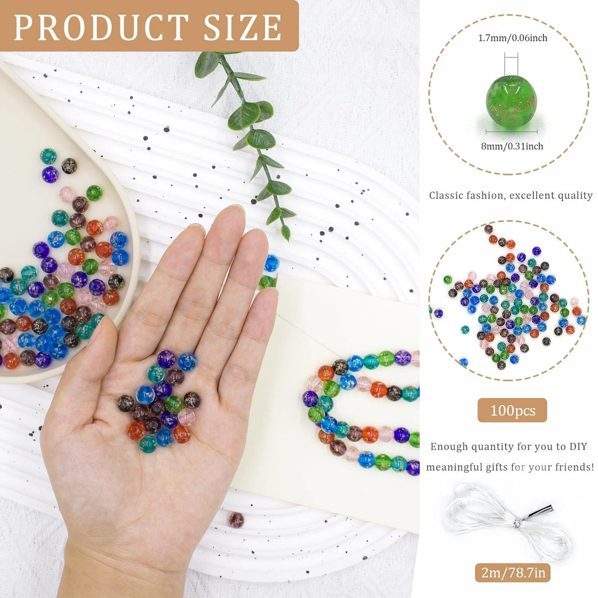 100Pcs Glow in The Dark 8mm Round Glass Beads for Jewelry Making
