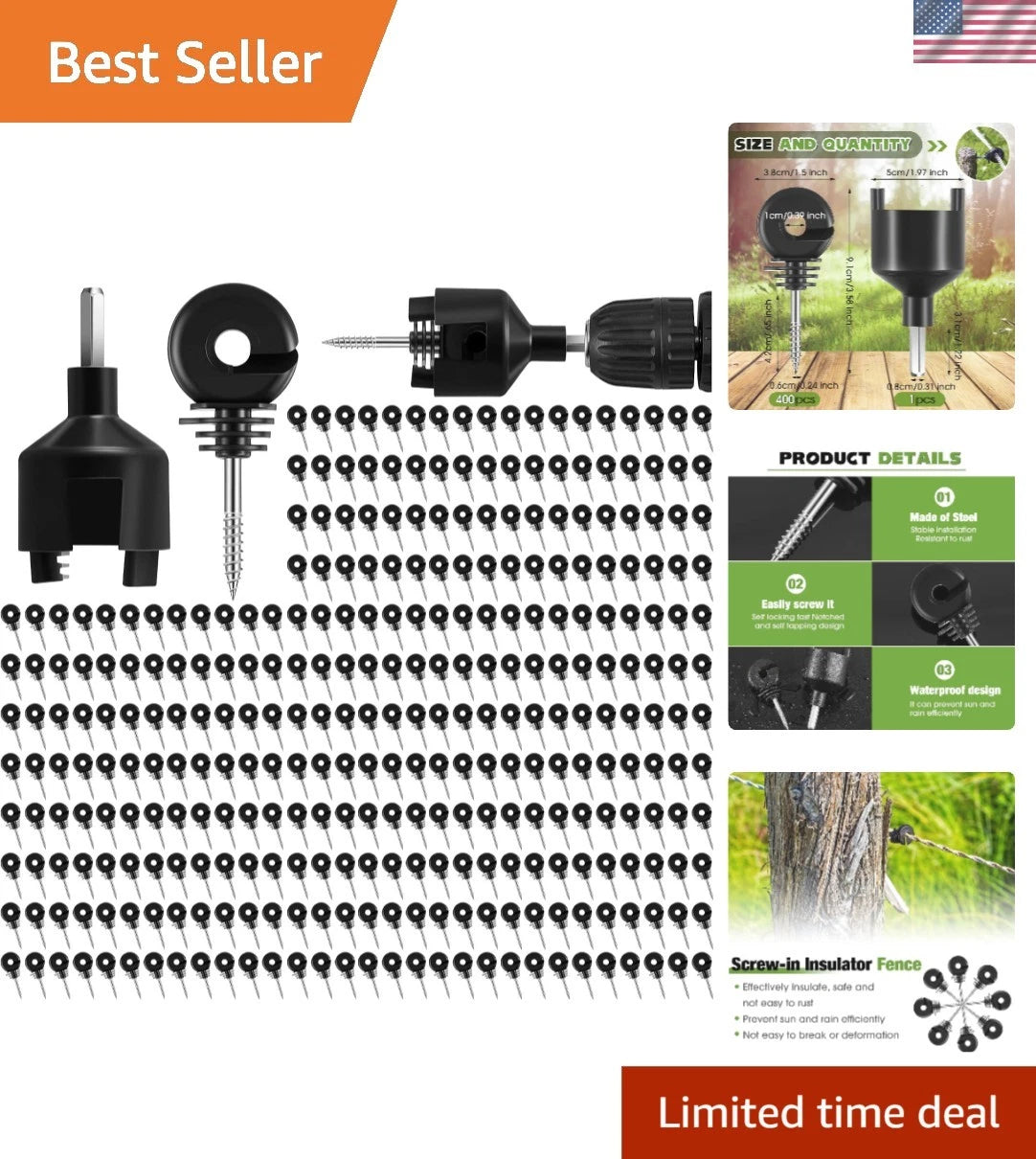 400 Pcs Heavy-Duty Electric Fence Insulators with Socket Tool for Secure Fencing