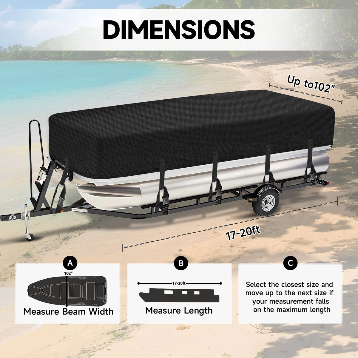Pontoon Boat Cover for 17-20FT (2017–2020) A300-8-1720 Waterproof Trailerable